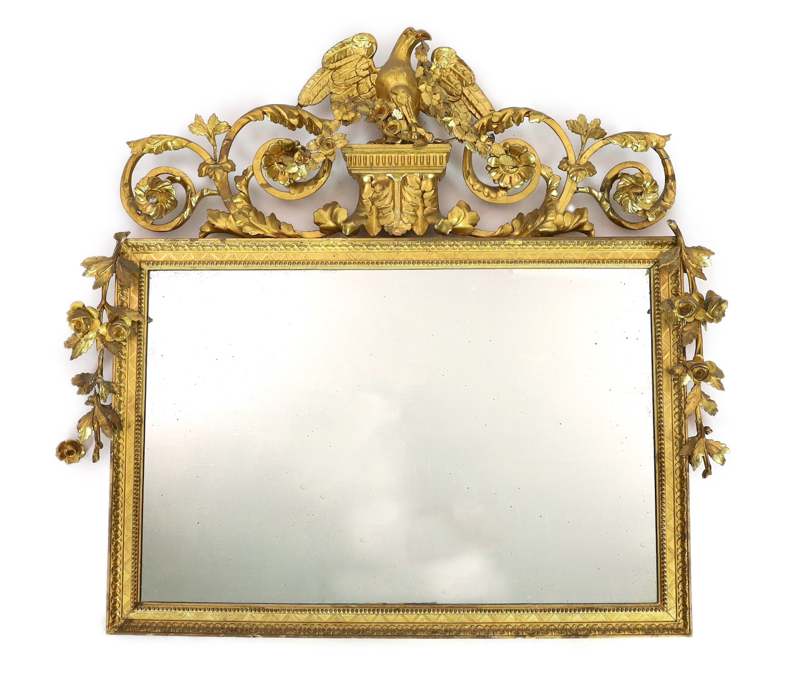 A 19th century carved giltwood wall mirror, width 126cm, height 118cm